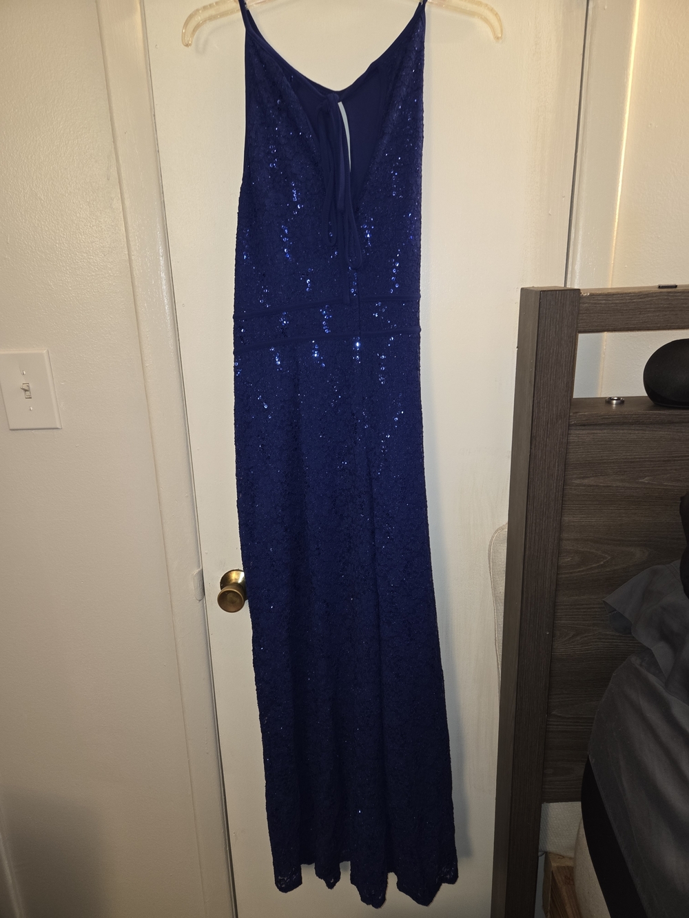 Morgan & Co. Cobalt Blue Sequin Dress with Tie Back